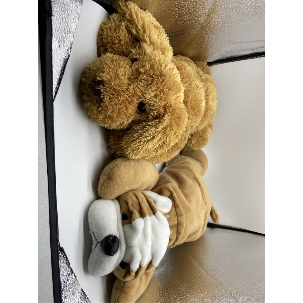 Ty Pluffies Lot 2 Plush Dog Toys Shaggy Tan Puppy and Brown White Bulldog 2004